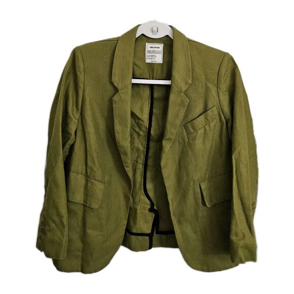 Zadig & Voltaire Blazer Womens XS Army Green Linen Verys Officier Edgy Urban 34 - Picture 1 of 10